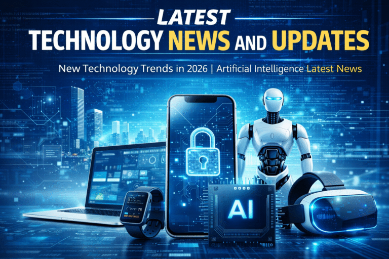 Latest technology news and updates showing artificial intelligence latest news, smart devices, cybersecurity, and new technology trends in 2026