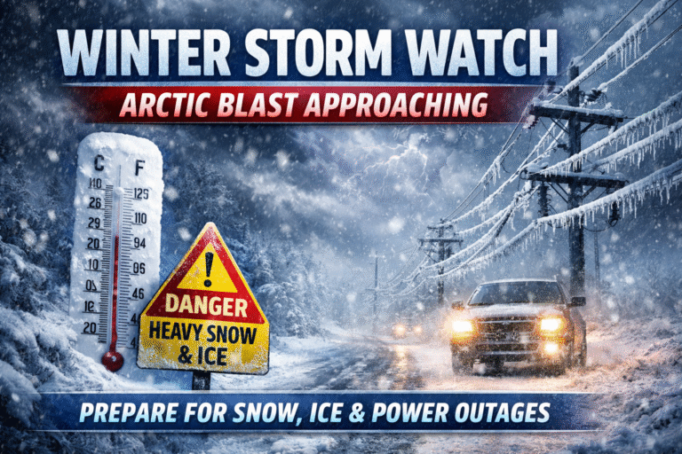 Winter Storm Watch warning as arctic blast brings heavy snow, ice accumulation, and power outage risk across ArkLaTex