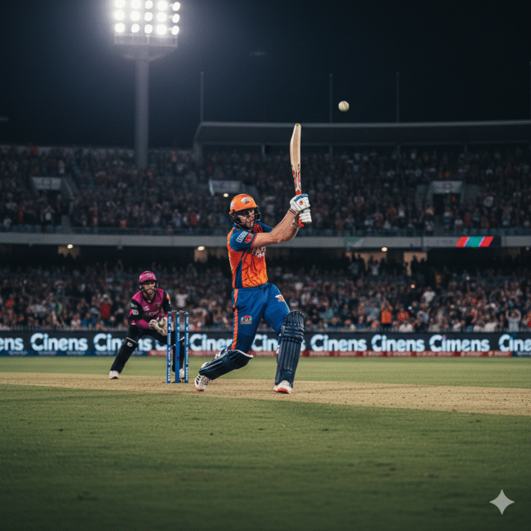 Brisbane Heat vs Sydney Sixers Big Bash League match action under floodlights